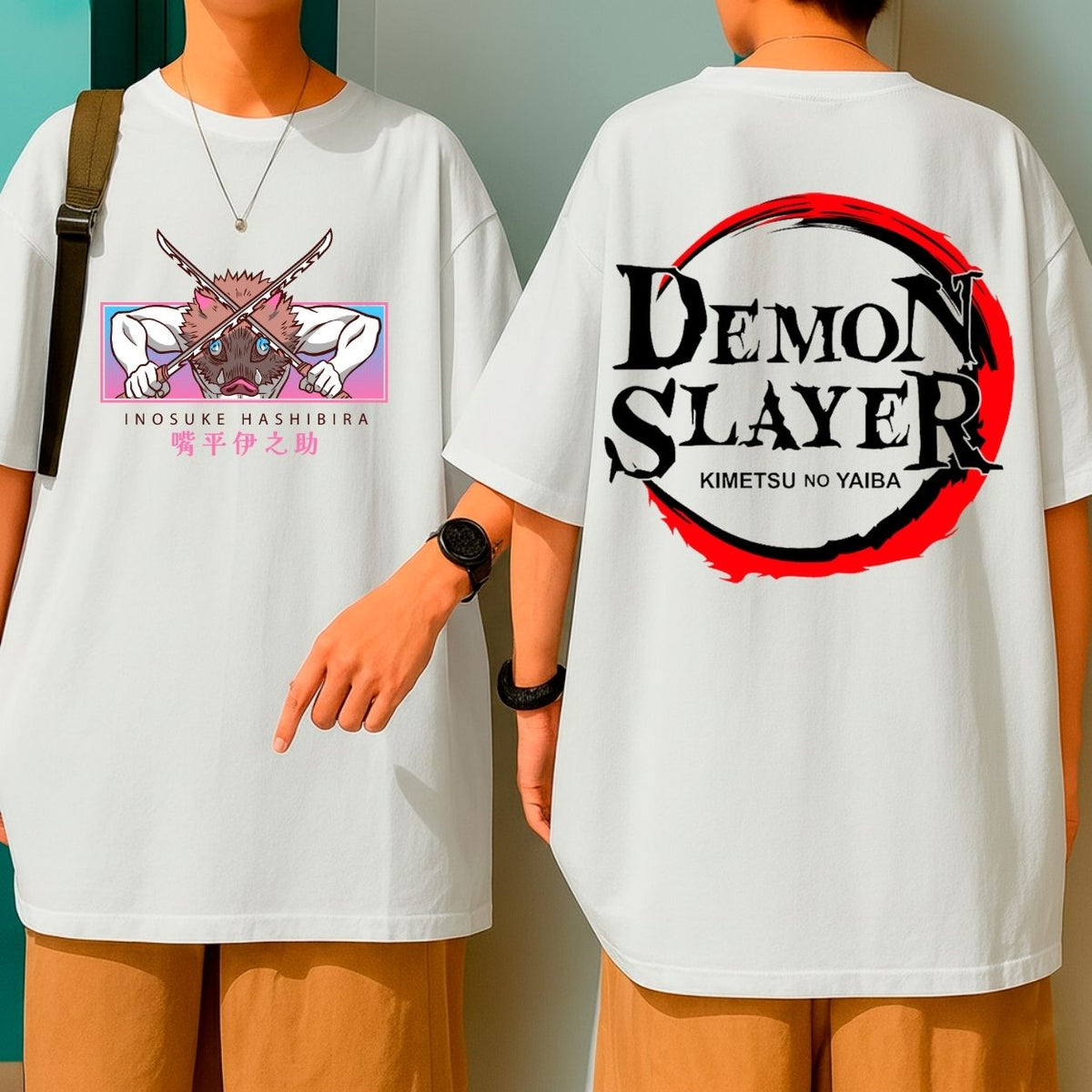 Camiseta Oversized 100% Algodão Inosuke Demon Slayer Blusão Malha Grossa Gola Redonda