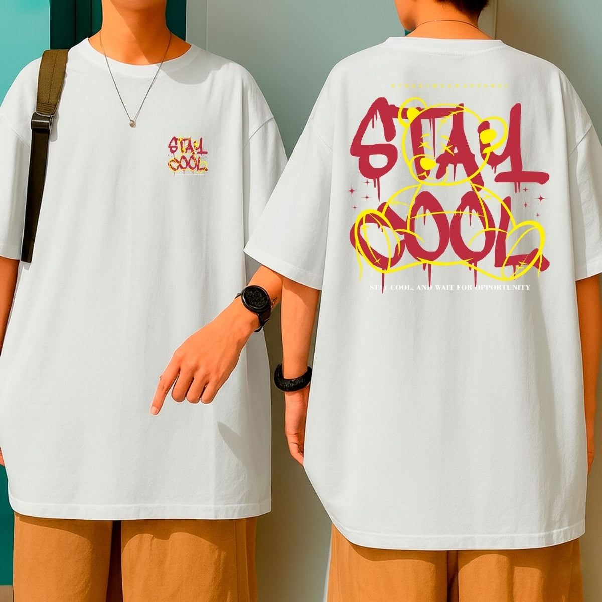 Camiseta Oversized Malha Grossa Gola Redonda Streetwear Stay Cool Bear Moda Urbana