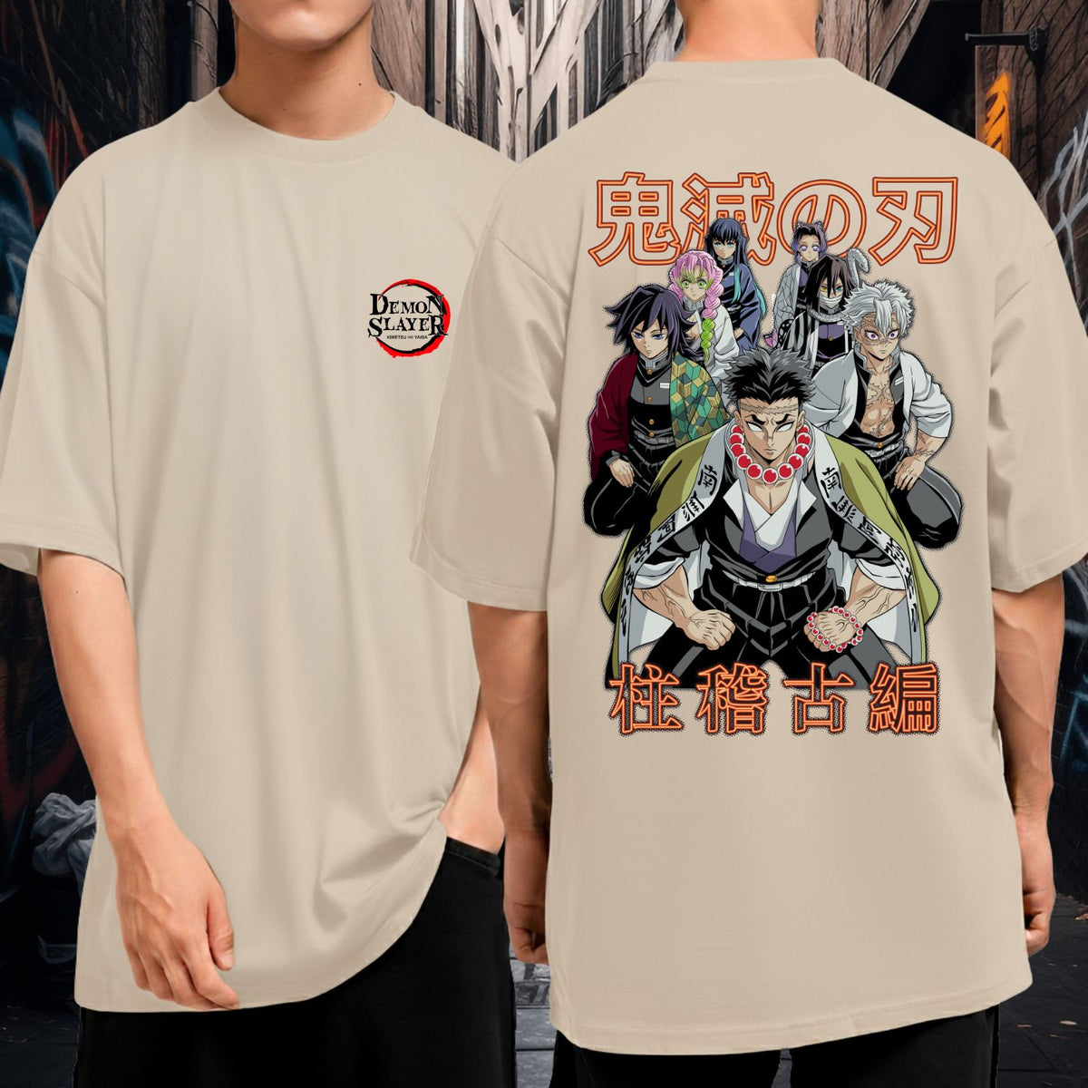 Camiseta 100% Algodão Oversized Unissex Demon Slayer Anime Hashiras
