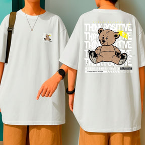 Camiseta Oversized Algodão Premium Streetwear Think Positive Bear Inspiração