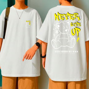 Camiseta Oversized Estampa Ursinho Never Give Up Blusão Malha Premium