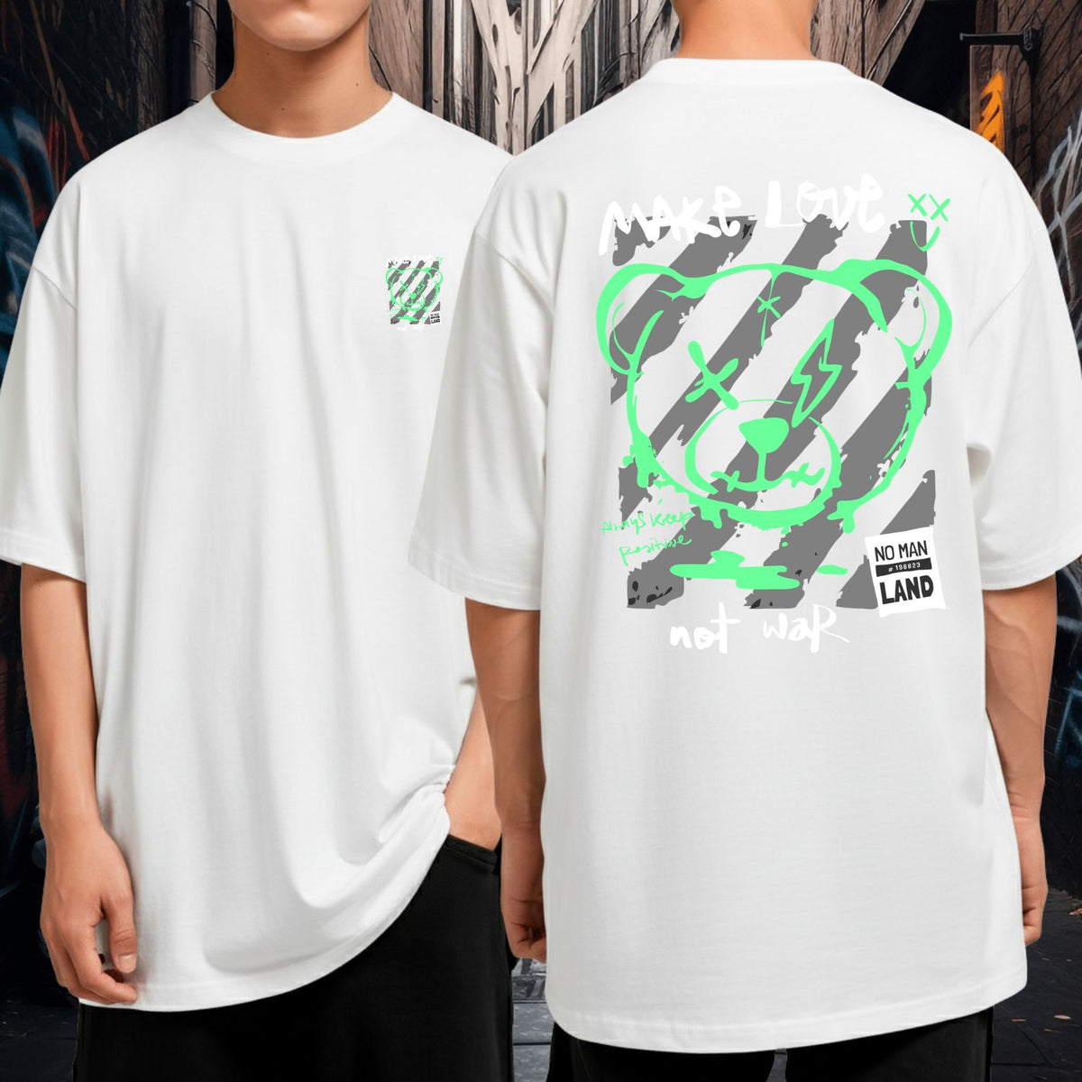 Camiseta Oversized Malha Grossa Bom Caimento Streetwear Urso Bear Make Love Not War