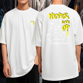 Camiseta Oversized Larga Streetwear Never Give Up Bear Moda Urbana