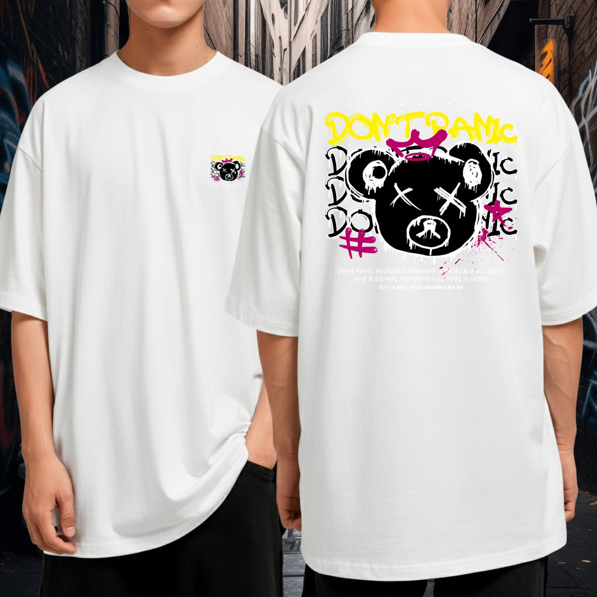 Camiseta Oversized Algodão Don't Panic Moda Streetwear Casual Unissex