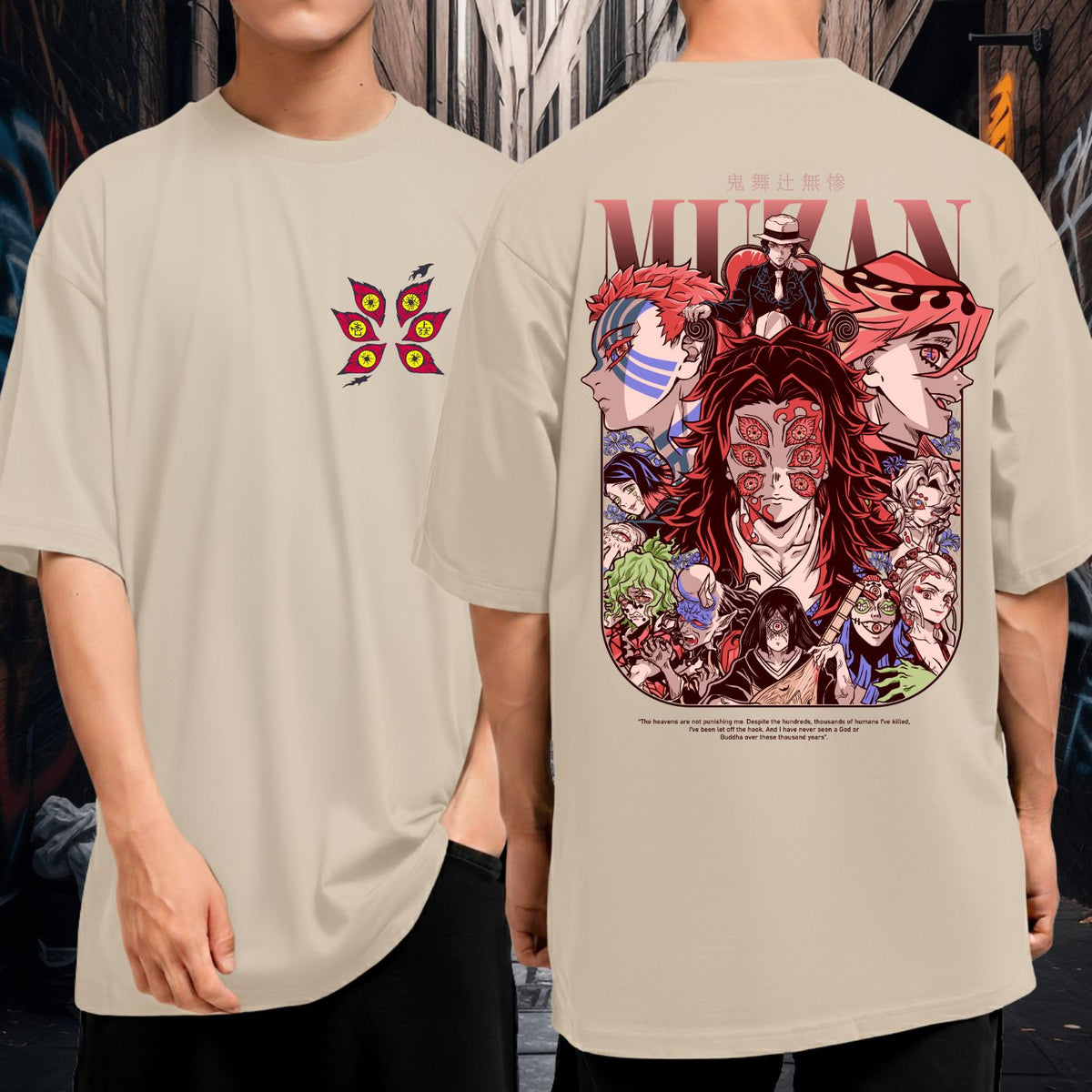 Camiseta Oversized Algodão Demon Slayer Oni Muzan Akaza Kokushibo