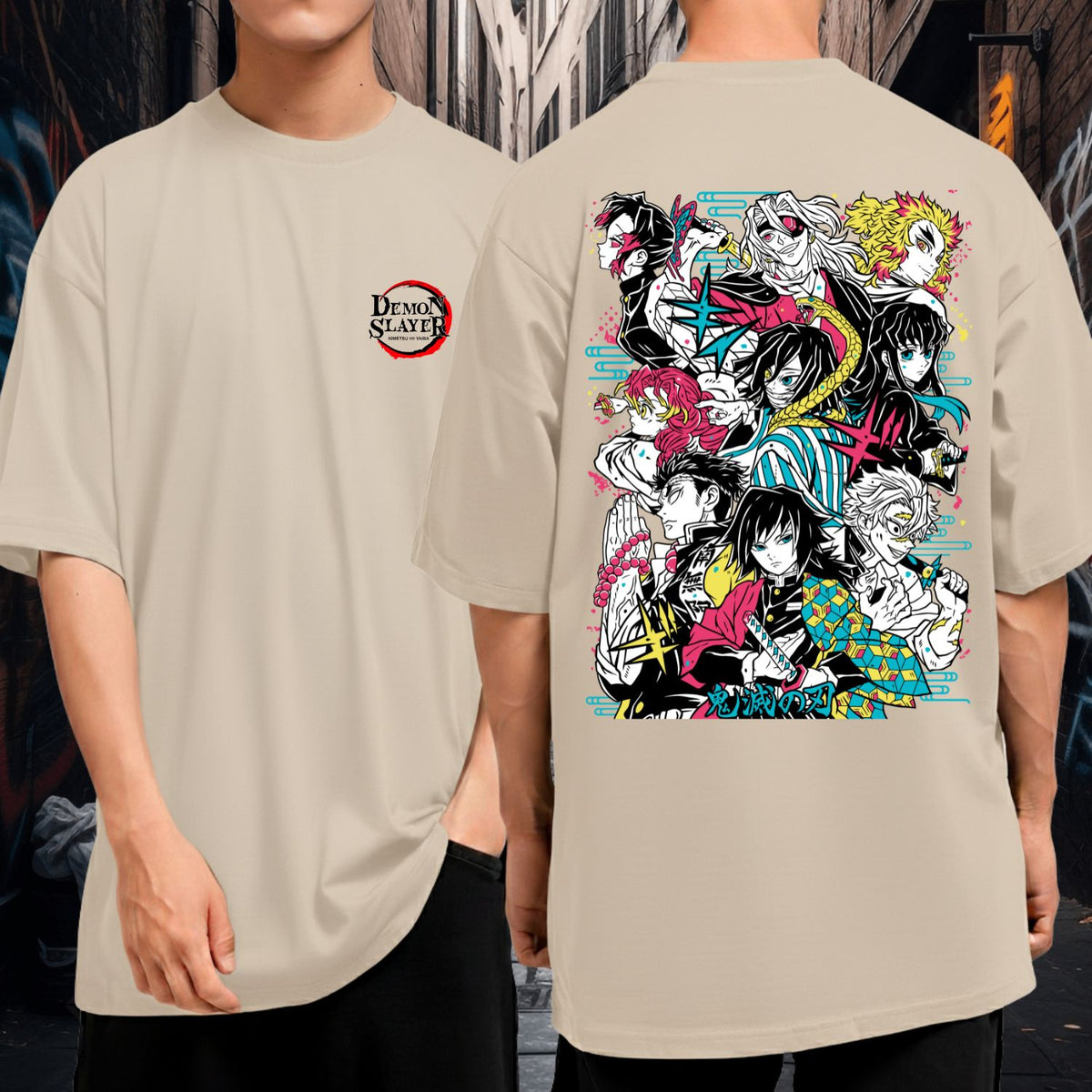 Camiseta Oversized Manga Larga Demon Slayer Hashira Personagens