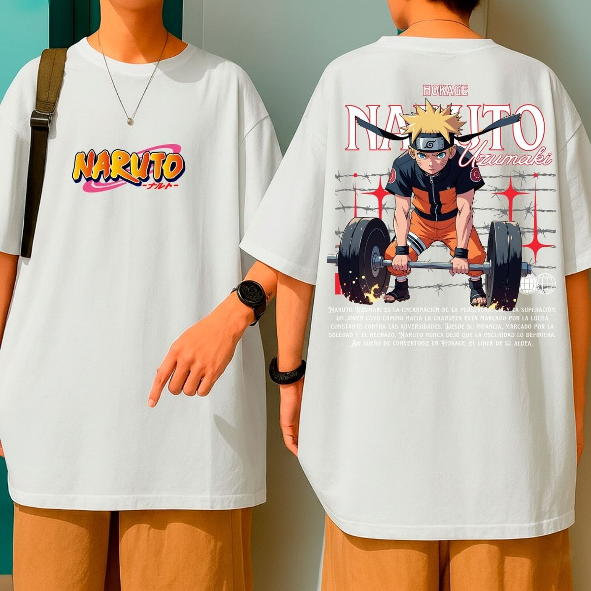 Camiseta Oversized Algodão Malha Grossa Premium Anime Naruto Uzumaki