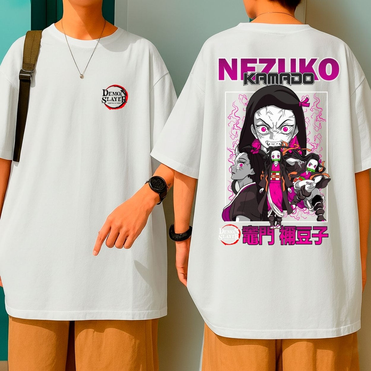 Camiseta Oversized Nezuko Demon Slayer Oni Blusão 100% Algodão Malha Grossa