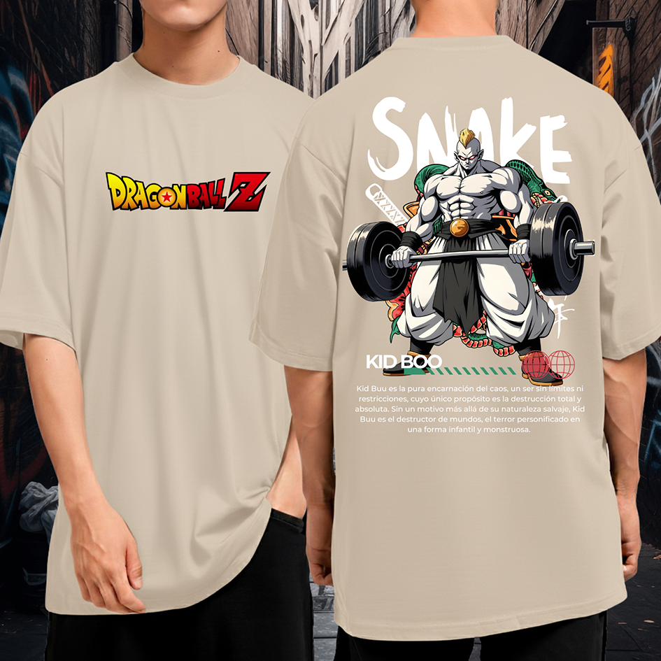 Camiseta Oversized Snake Dragon Ball Z Blusão Manga Longa Kid Boo