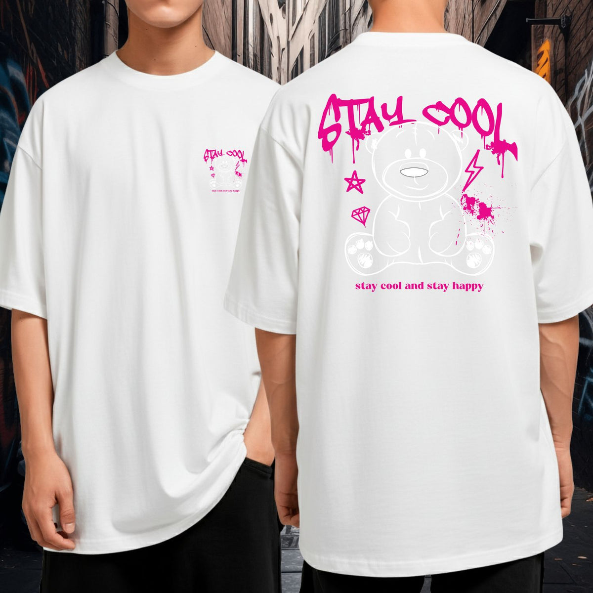 Camiseta Oversized 100% Algodão Blusão Largo Stay Cool and Stay Happy