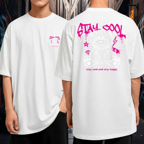 Camiseta Oversized 100% Algodão Blusão Largo Stay Cool and Stay Happy