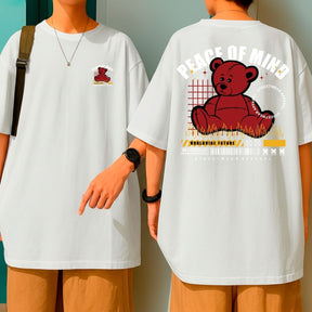 Camiseta Oversized Streetwear Urso Vermelho Flames Peace of Mind