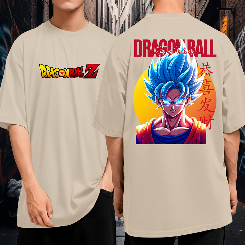 Camiseta Oversized 100% Algodão Son Goku Saiyajin Dragon Ball