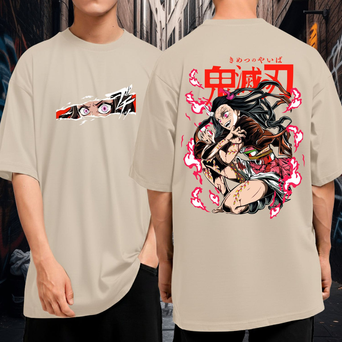 Camiseta Oversized 100% Algodão Oni Nezuko Transformação Blusão Manga Larga Malha Grossa