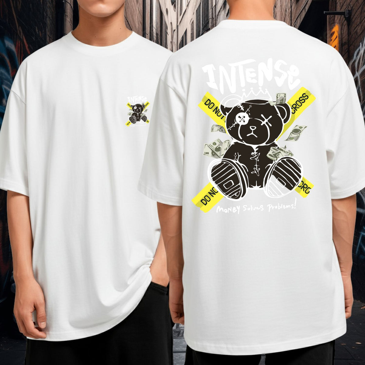 Camiseta Oversized Streetwear Underground Urso Intense Money Solves Problems