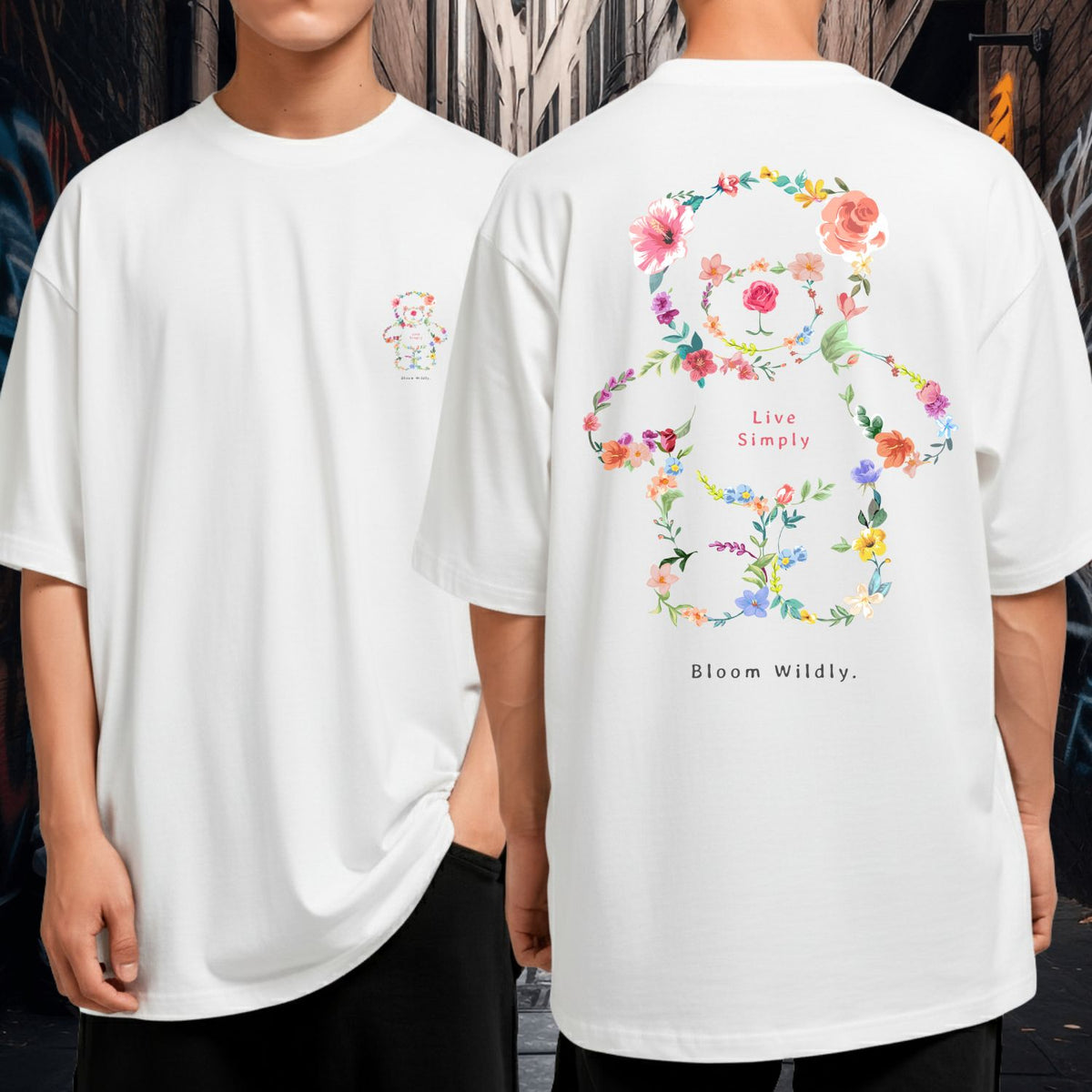 Camiseta Oversized Algodão Blusão Bloom Wildly Streetwear Minimalista