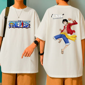 Camiseta Oversized Algodão One Piece Luffy Homem Borracha Anime Blusão Malha Grossa