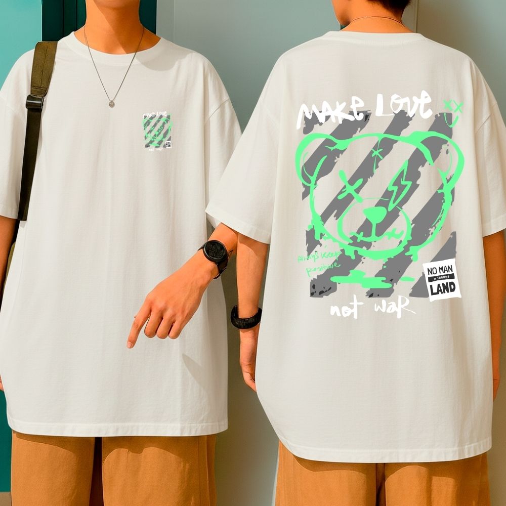 Camiseta Oversized Algodão Streetwear Feminina Urso Bear Make Love Not War