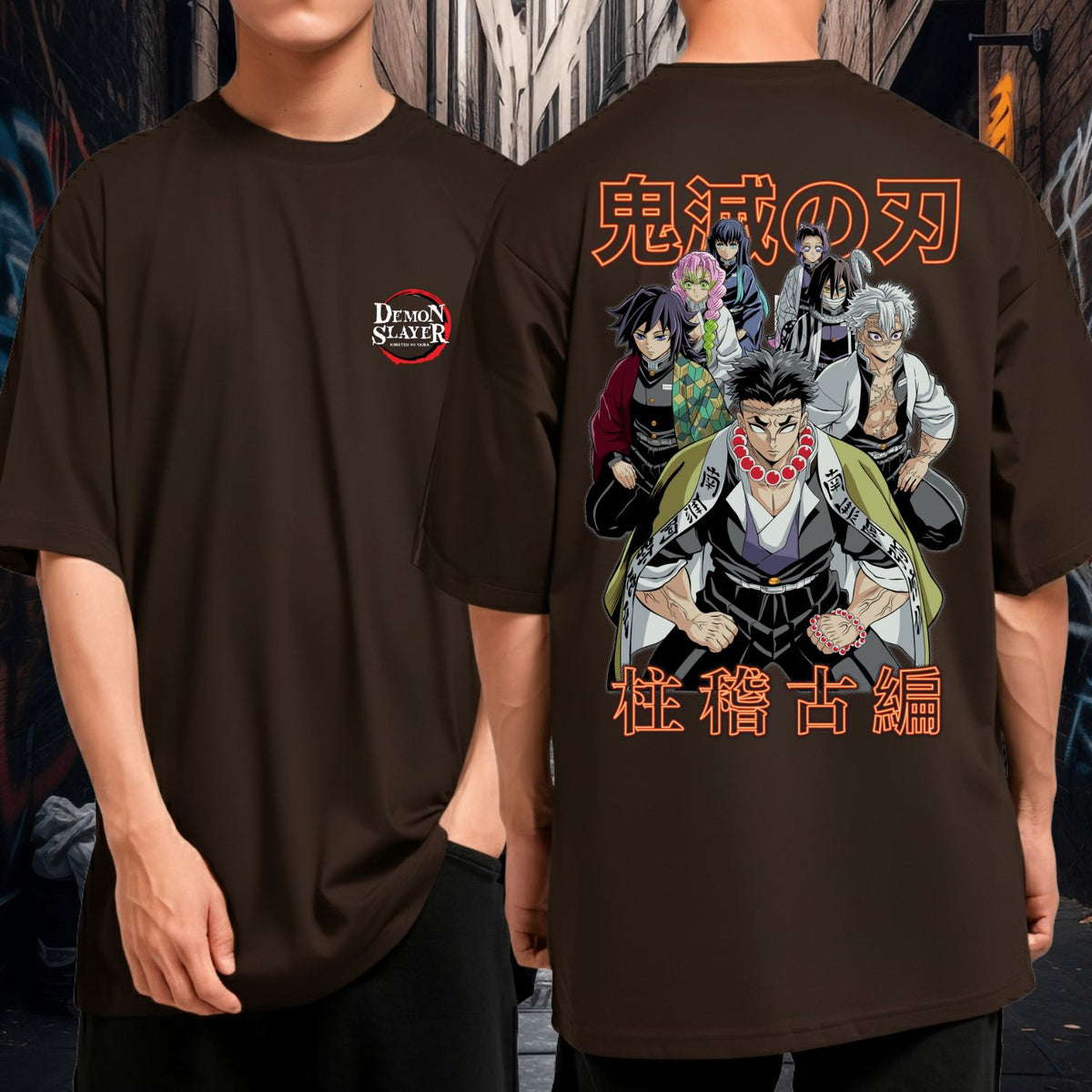 Camiseta 100% Algodão Oversized Unissex Demon Slayer Anime Hashiras
