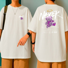 Camiseta Oversized Streetwear Blusão Malha Grossa Urso Roxo Never Say Never