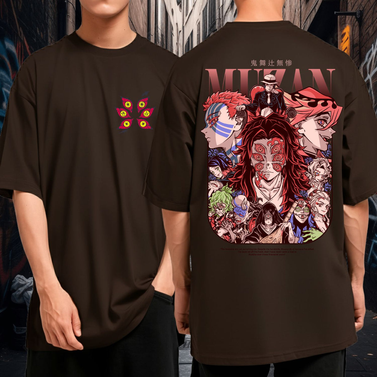 Camiseta Oversized Algodão Demon Slayer Oni Muzan Akaza Kokushibo