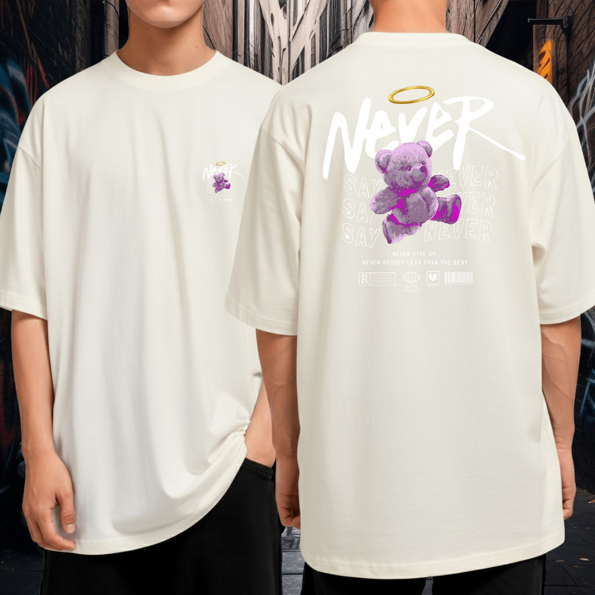 Camiseta Oversized 100% Algodão Streetwear Never Bear Design Exclusivo Moderno