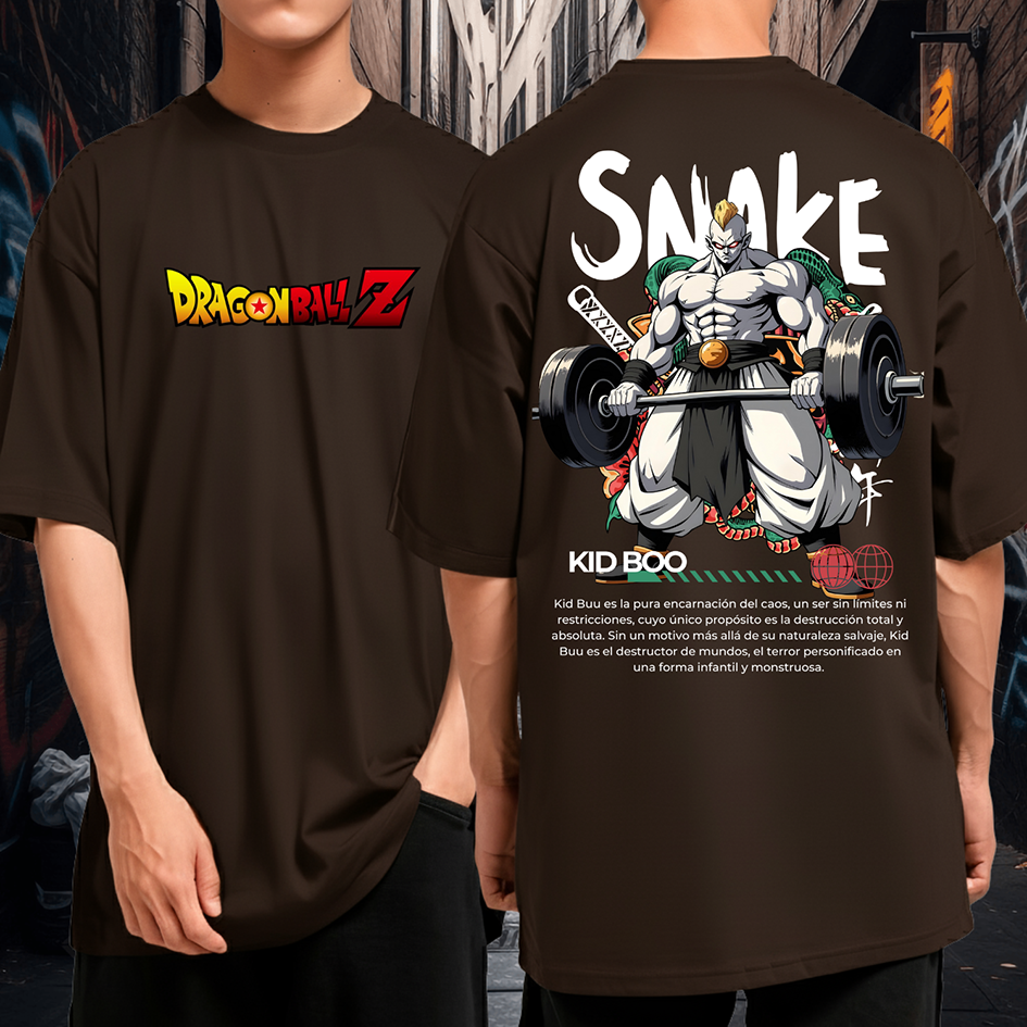 Camiseta Oversized Snake Dragon Ball Z Blusão Manga Longa Kid Boo