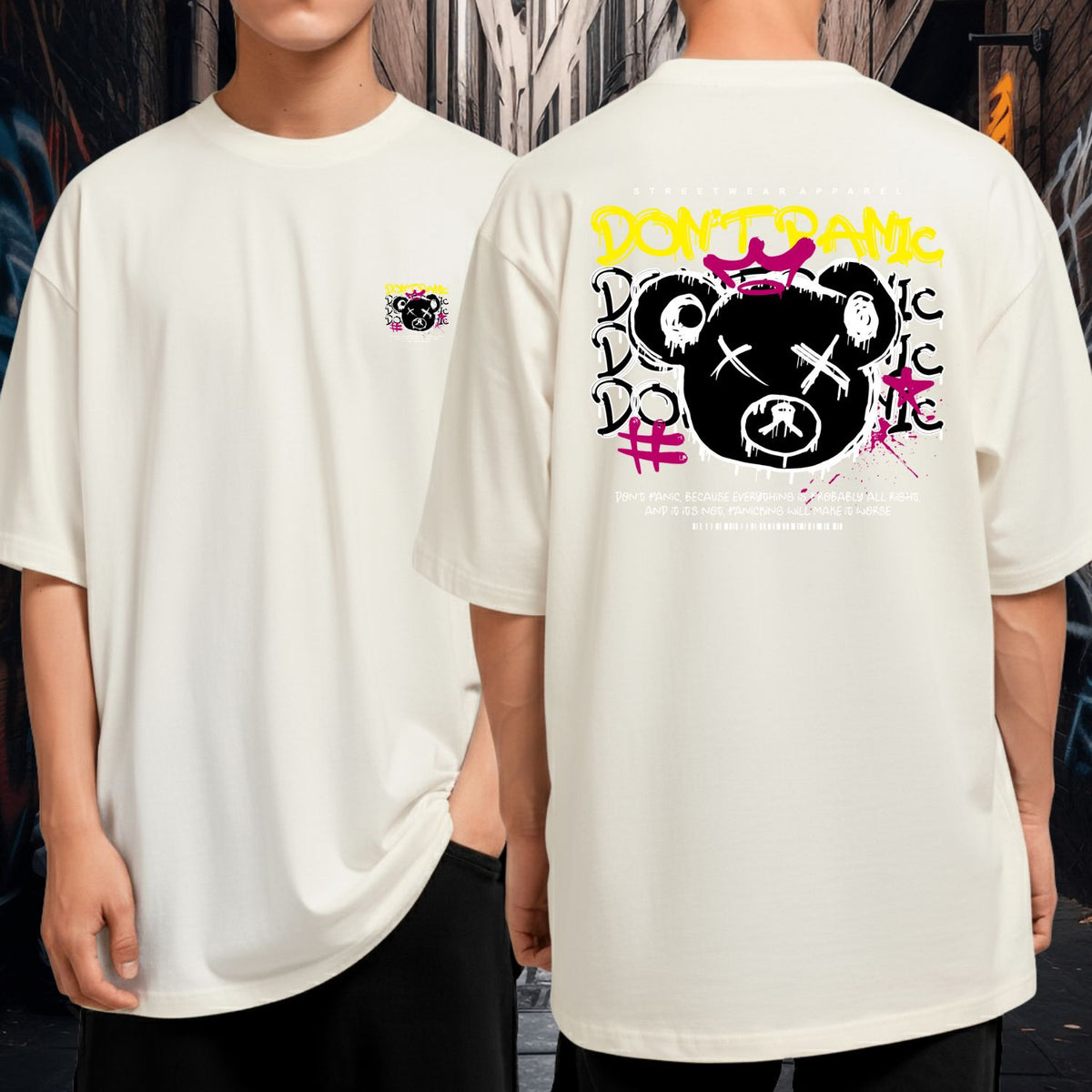 Camiseta Oversized Algodão Don't Panic Moda Streetwear Casual Unissex