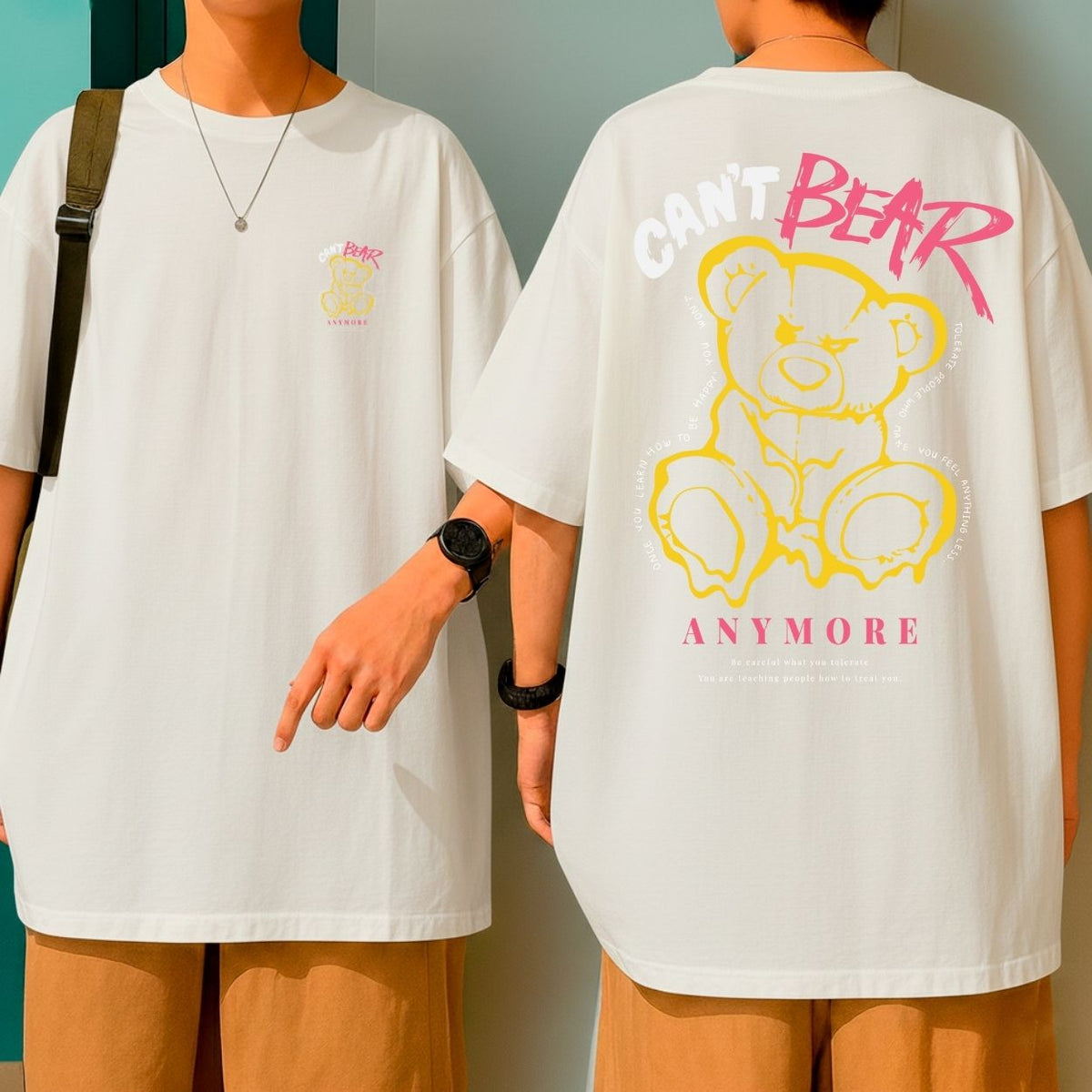 Camiseta Oversized Larga Urso Streetwear Can’t Bear Anymore Blusão Grande