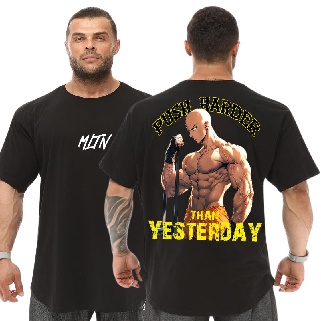 Camiseta Oversized Geek Para Academia Saitama Push Harder 100% Algodão Malha Grossa