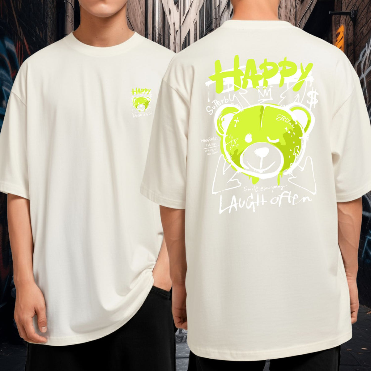 Camiseta Oversized Algodão Premium Grossa Blusão Largo Happy Laugh Often Bear