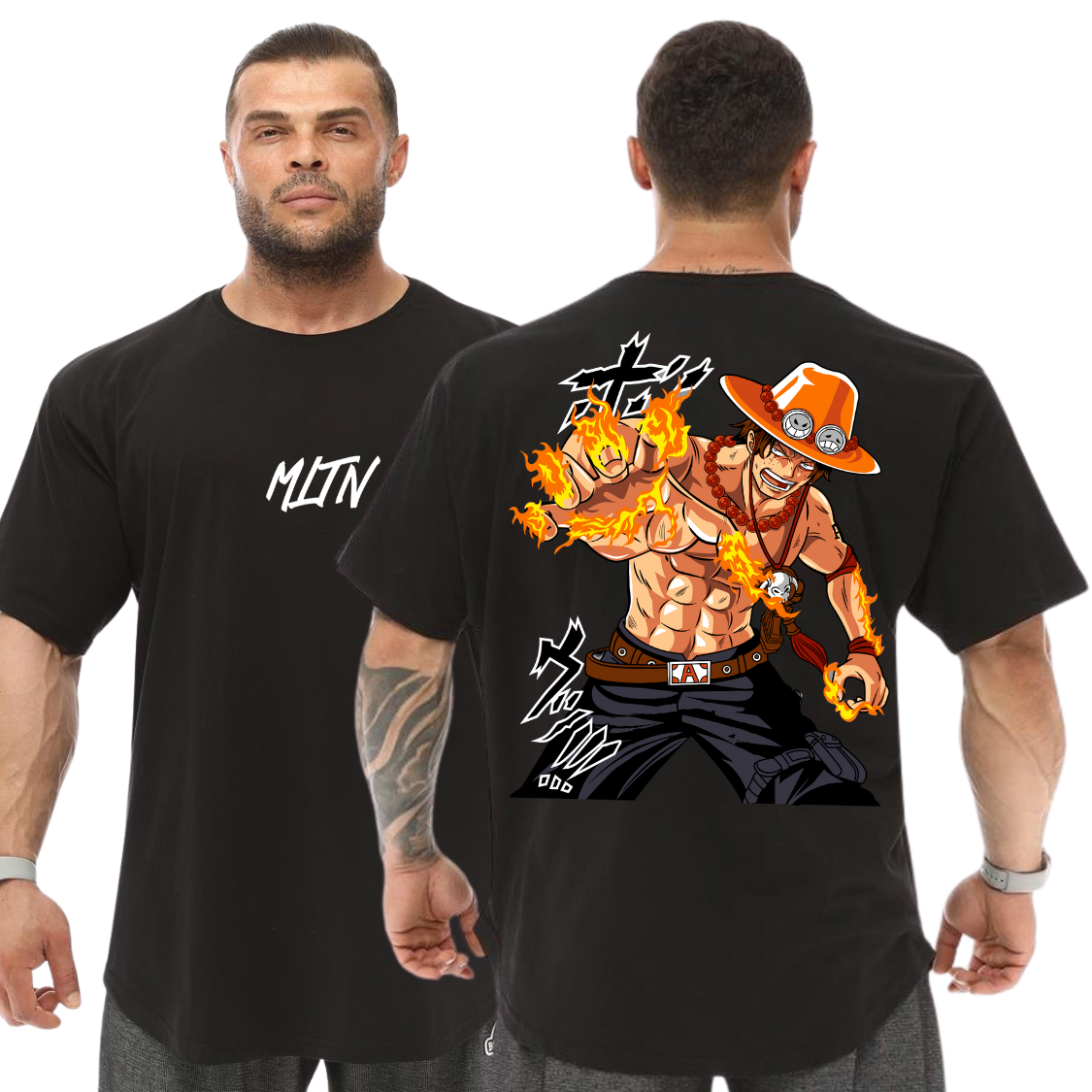 Camiseta Oversized Algodão Malha Premium luffy Ace Punhos De Fogo Blusão Academia Treino