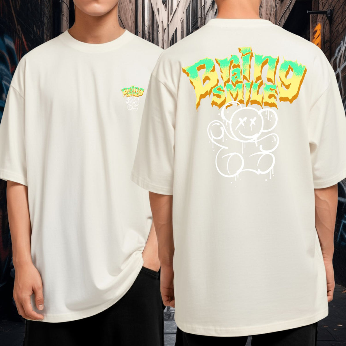Camiseta Oversized Algodão Premium Bring a Smile Bear Streetwear