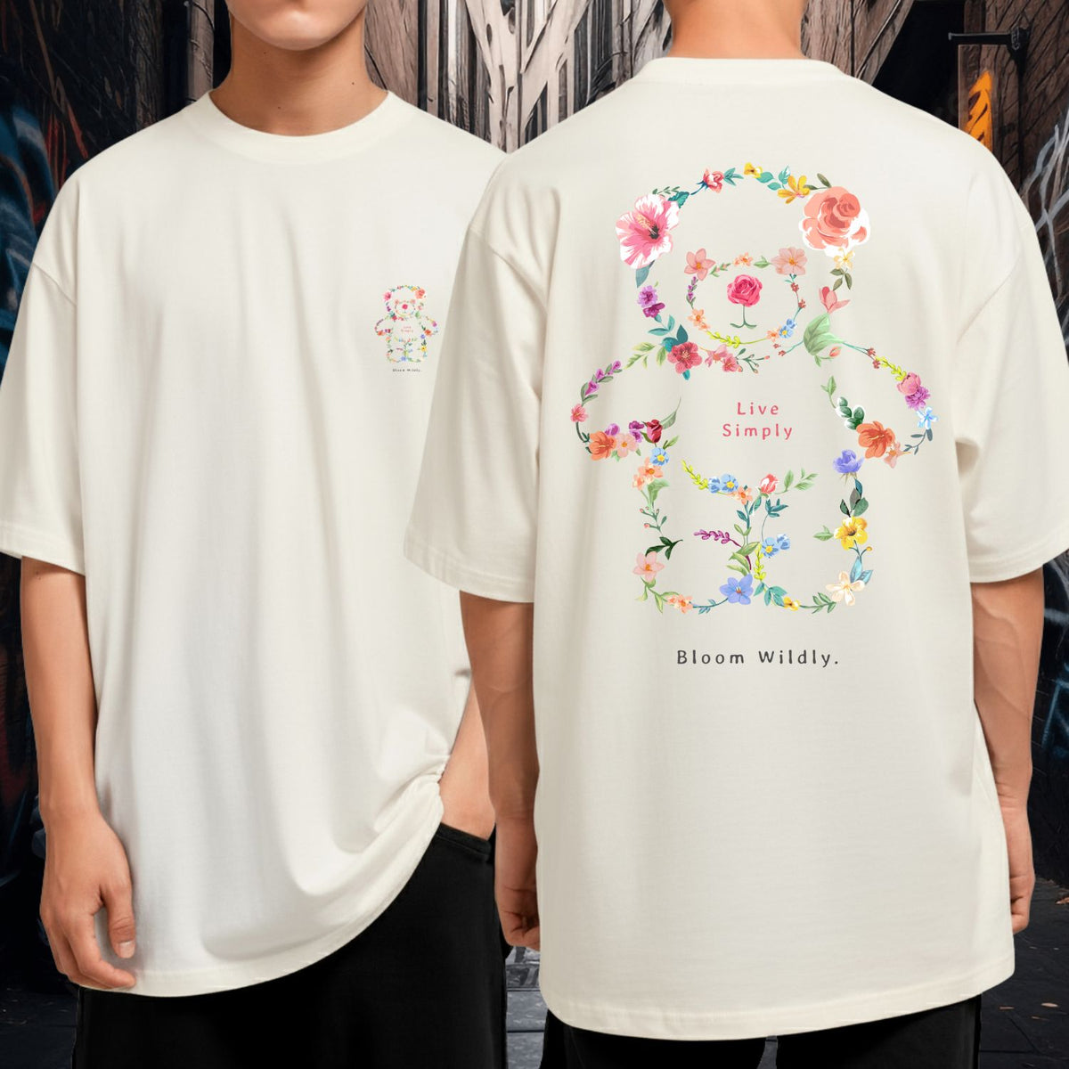 Camiseta Oversized Algodão Blusão Bloom Wildly Streetwear Minimalista
