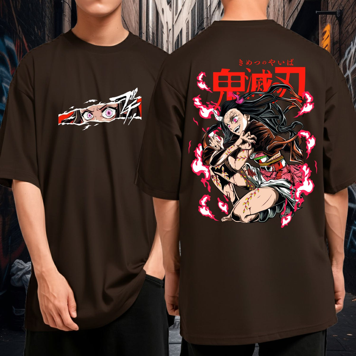 Camiseta Oversized 100% Algodão Oni Nezuko Transformação Blusão Manga Larga Malha Grossa