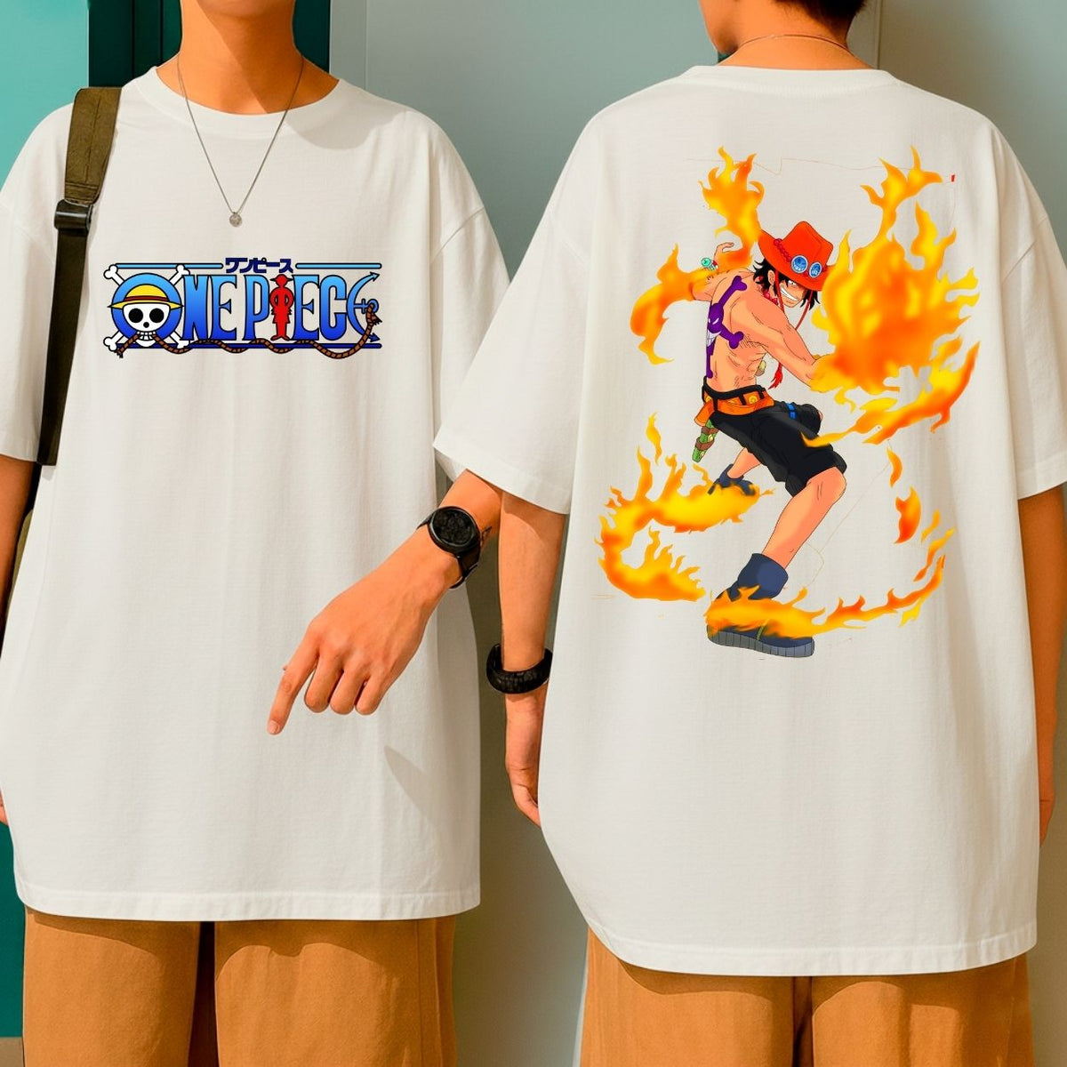 Camiseta Oversized Ace Punhos De Fogo Anime One Piece Blusão 100% Algodão Malha Grossa