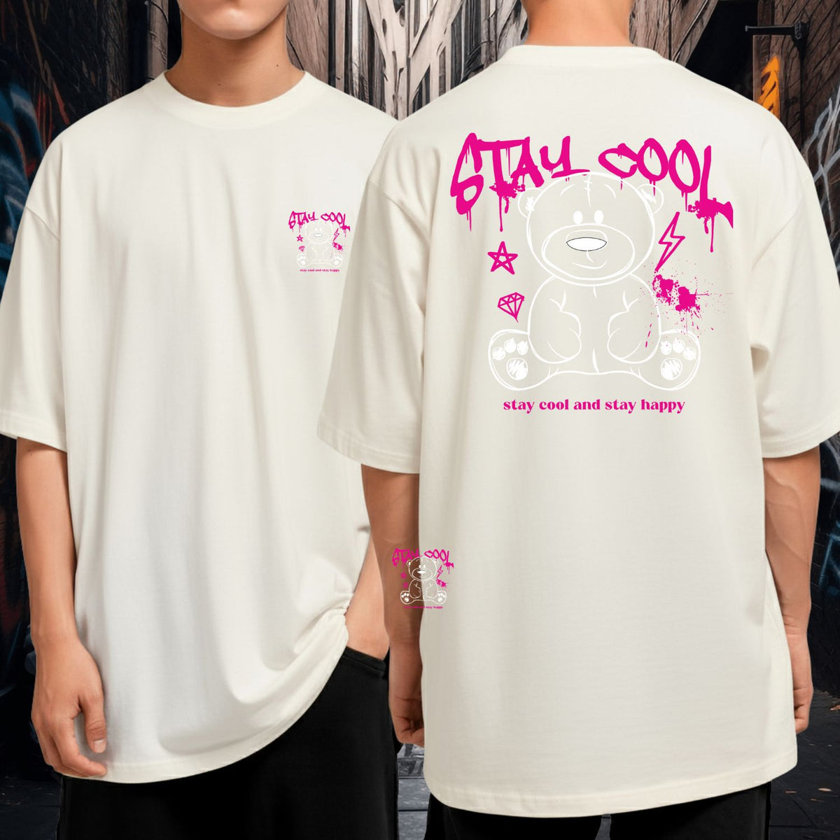 Camiseta Oversized 100% Algodão Blusão Largo Stay Cool and Stay Happy