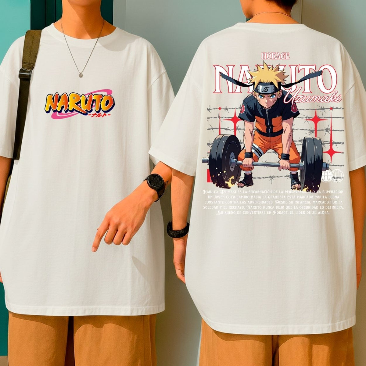 Camiseta Oversized Algodão Malha Grossa Premium Anime Naruto Uzumaki