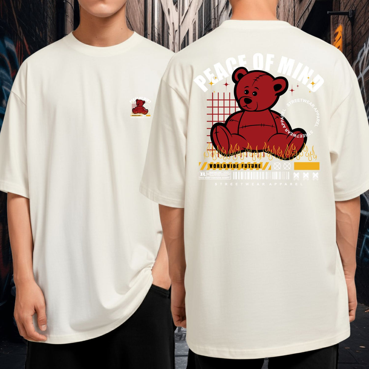 Camiseta Oversized Fio 30.1 Peace of Mind Bear Streetwear Unissex