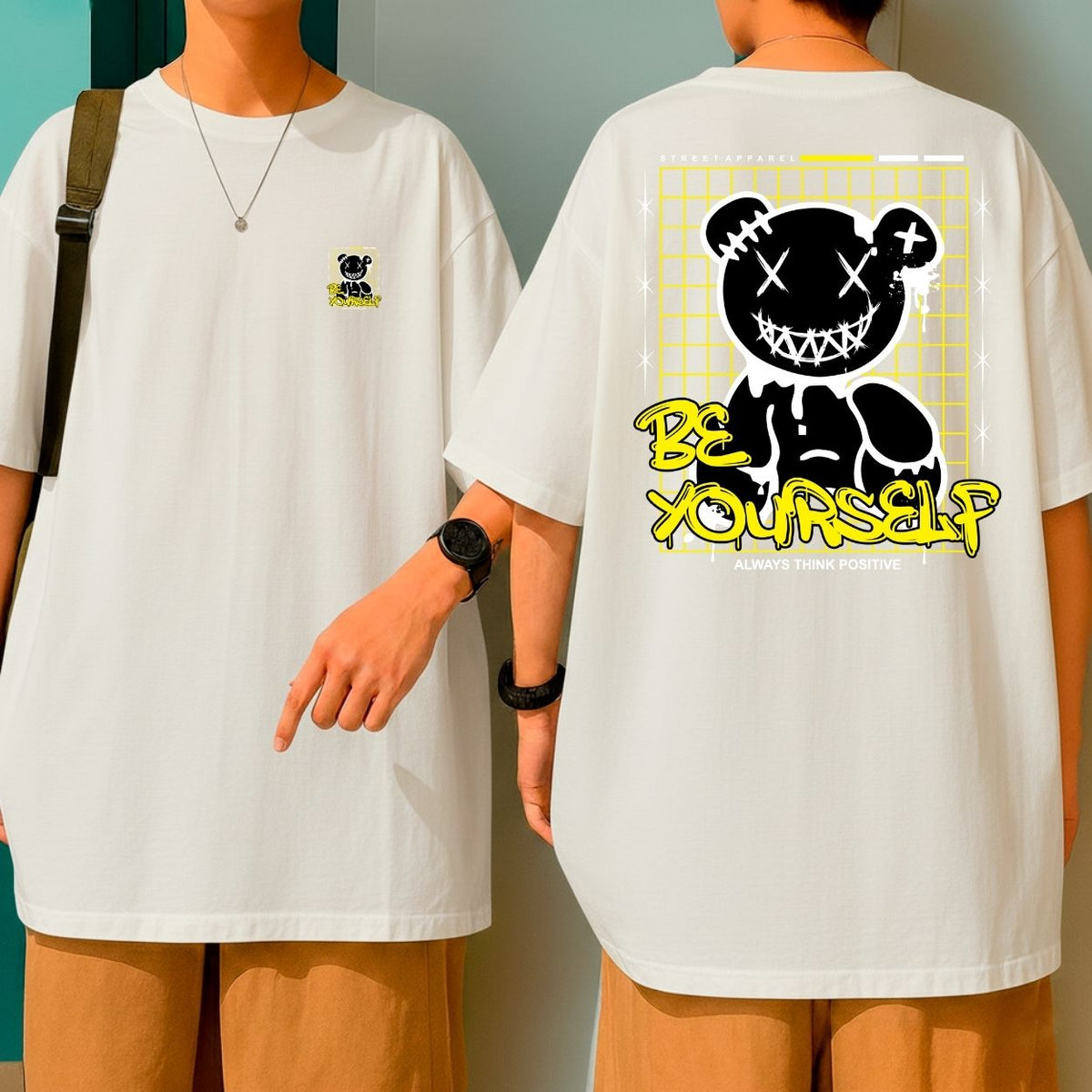 Camiseta Oversized 100% Algodão Bear Be Yourself Blusão Malha Premium