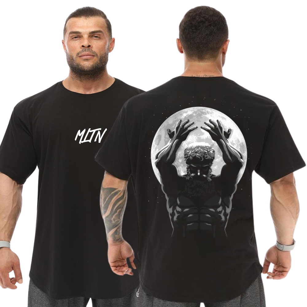 Camiseta Oversized Larga 100% Algodão Deus Mitologia Grega Academia Body Builder