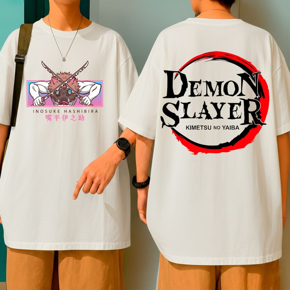 Camiseta Oversized 100% Algodão Inosuke Demon Slayer Blusão Malha Grossa Gola Redonda