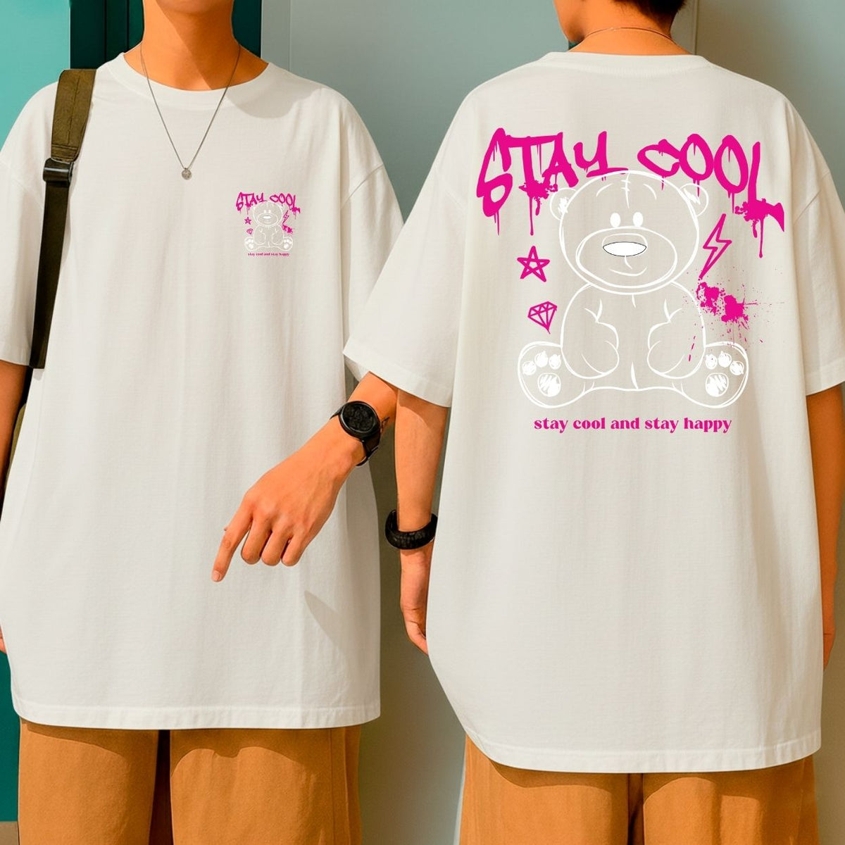 Camiseta Oversized Malha Premium Urso Streetwear Stay Cool Unissex