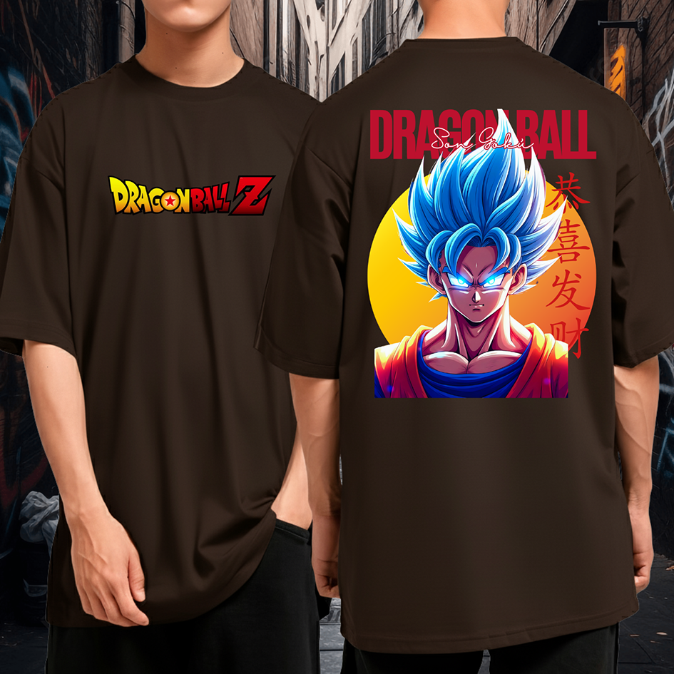 Camiseta Oversized 100% Algodão Son Goku Saiyajin Dragon Ball