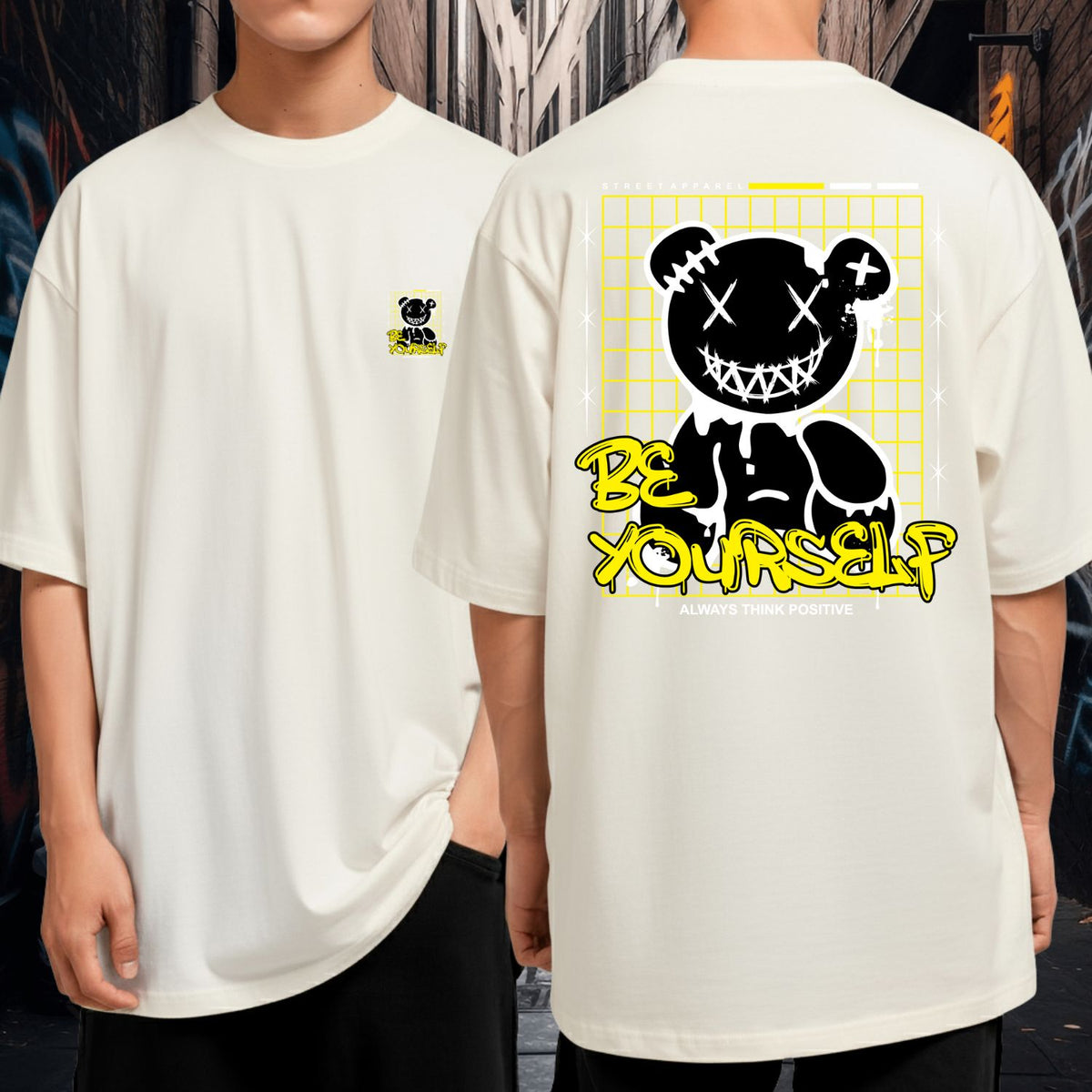 Camiseta Oversized Premium Malha Grossa Gola Redonda Ursinho Be Yourself
