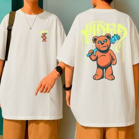 Camiseta Oversized Malha Premium Algodão Streetwear Urban Bear Urso Grafite Preta