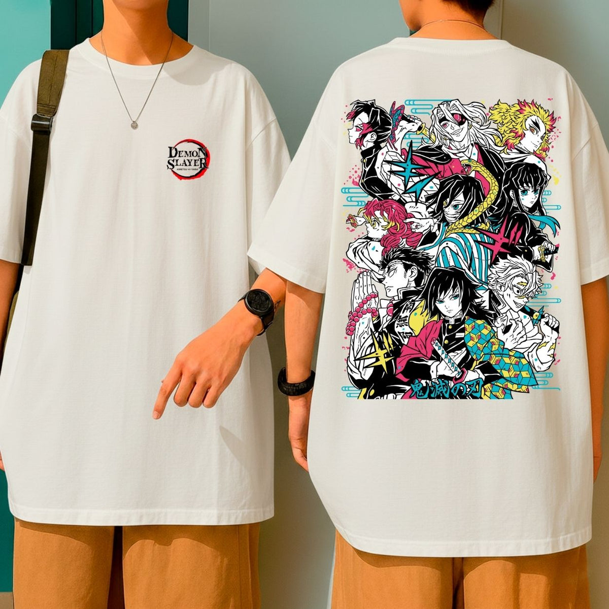 Camiseta Oversized Algodão Malha Premium Demon Slayer Personagens Blusão Largo Grande