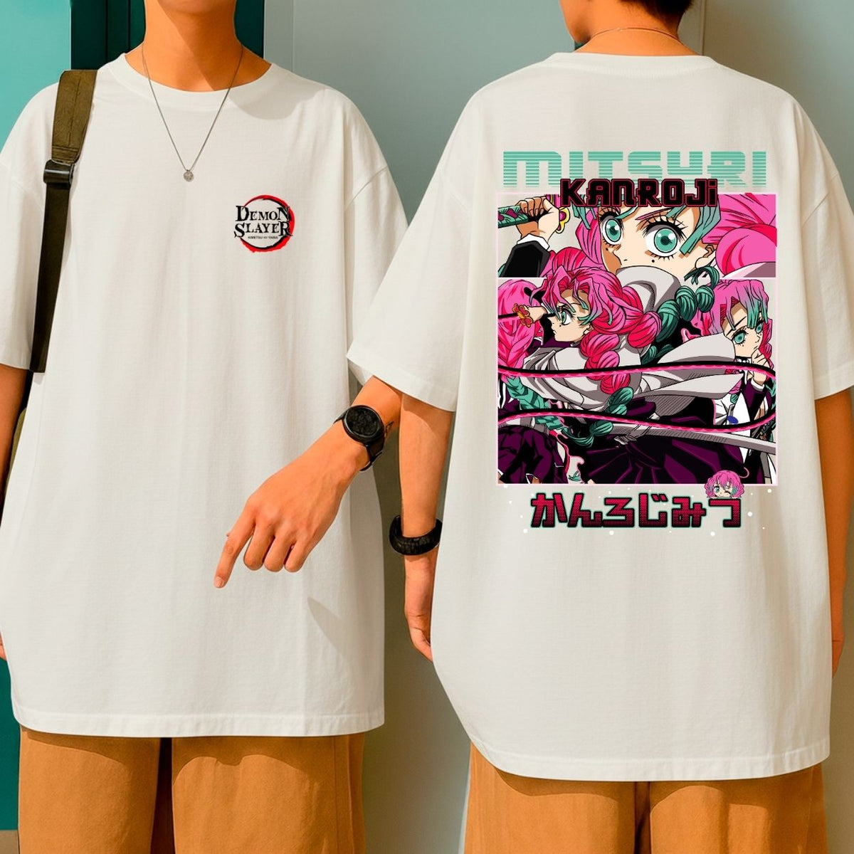 Camiseta Oversized 100% Algodão Mitsuri Kanroji Pilar Hashira do Amor
