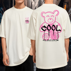 Camiseta Oversized Blusão Algodão Streetwear Cool Girl Bear Rosa
