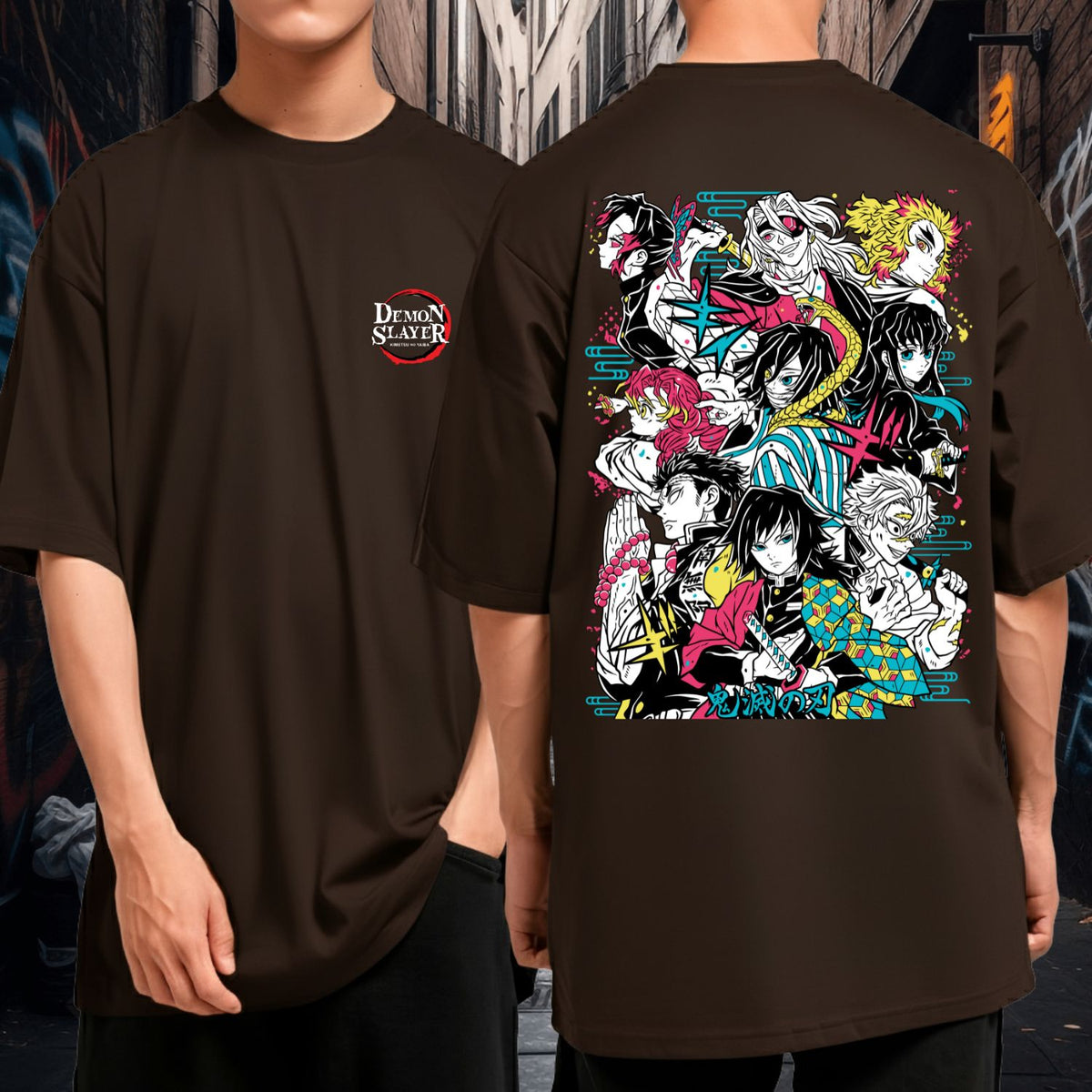 Camiseta Oversized Manga Larga Demon Slayer Hashira Personagens